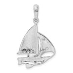 De-Ani Sterling Silver Rhodium-Plated Polished Sailboat with 14k Sail Pendant - Image 4