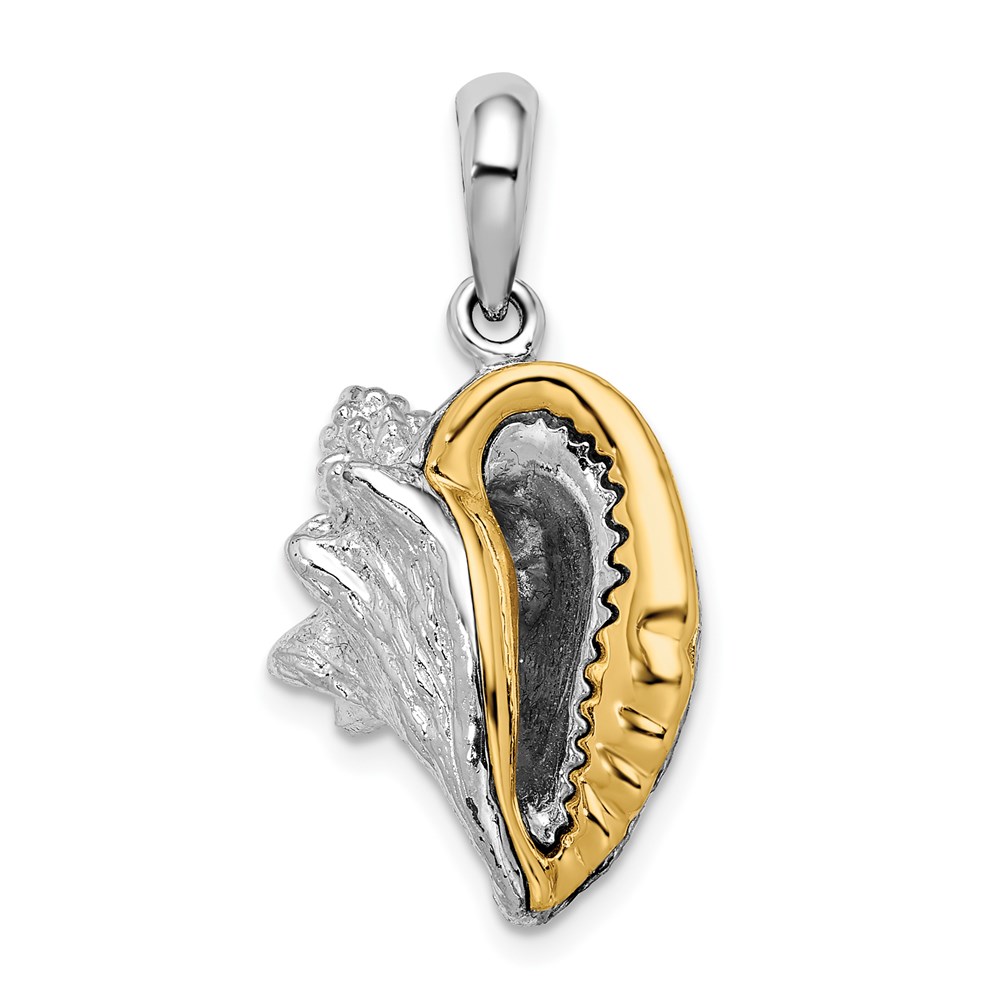QC10792G.jpg De-Ani Sterling Silver Rhodium-Plated 3D Conch Shell with 14k Accent Pendant - Image 1