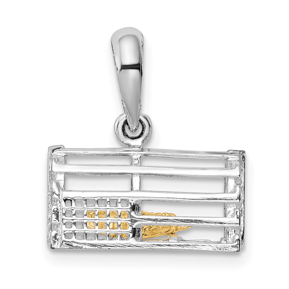QC10817G.jpg De-Ani Sterling Silver Rhodium-Plated Moveable 3D Trap with 14k Lobster Pendant - Image 1