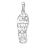 De-Ani Sterling Silver Rhodium-Plated 3D Floral Flip-flop with 14k Straps Pendant - Image 4
