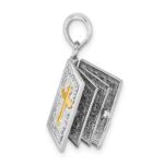 De-Ani Sterling Silver Rhodium-Plated Texture Lords Prayer Bible with 14k Cross Pendant - Image 3