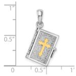 De-Ani Sterling Silver Rhodium-Plated Texture Lords Prayer Bible with 14k Cross Pendant - Image 5