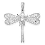 De-Ani Sterling Silver Rhodium-Plated Polished Dragonfly with 14k Accent Pendant - Image 4