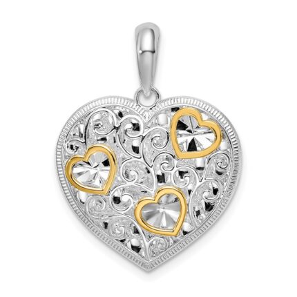 De-Ani Sterling Silver Rhodium-plated Fancy Heart with 14k Accents Pendant