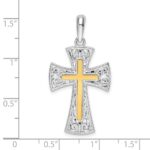 De-Ani Sterling Silver Rhodium-Plated Polished Fancy Cross with 14k Accent Pendant - Image 3