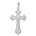 De-Ani Sterling Silver Rhodium-Plated Diamond-Cut Fleur de Lis Cross with 14k Accent Pendant - Image 4