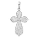 De-Ani Sterling Silver Rhodium-Plated Diamond-Cut Rounded Cross with 14k Accent Pendant - Image 4