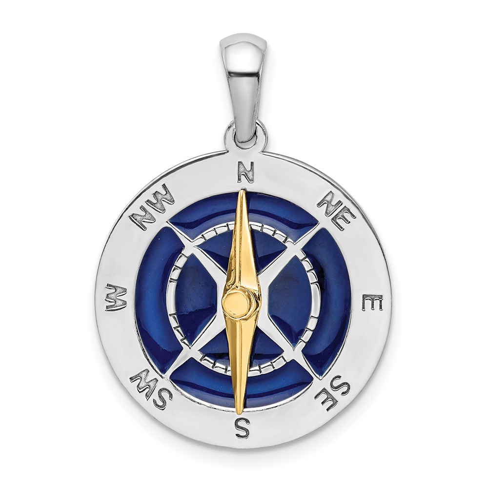 QC10983G.jpg De-Ani Sterling Silver Rhodium-Plated Enameled Compass with 14k Moving Needle Pendant - Image 1
