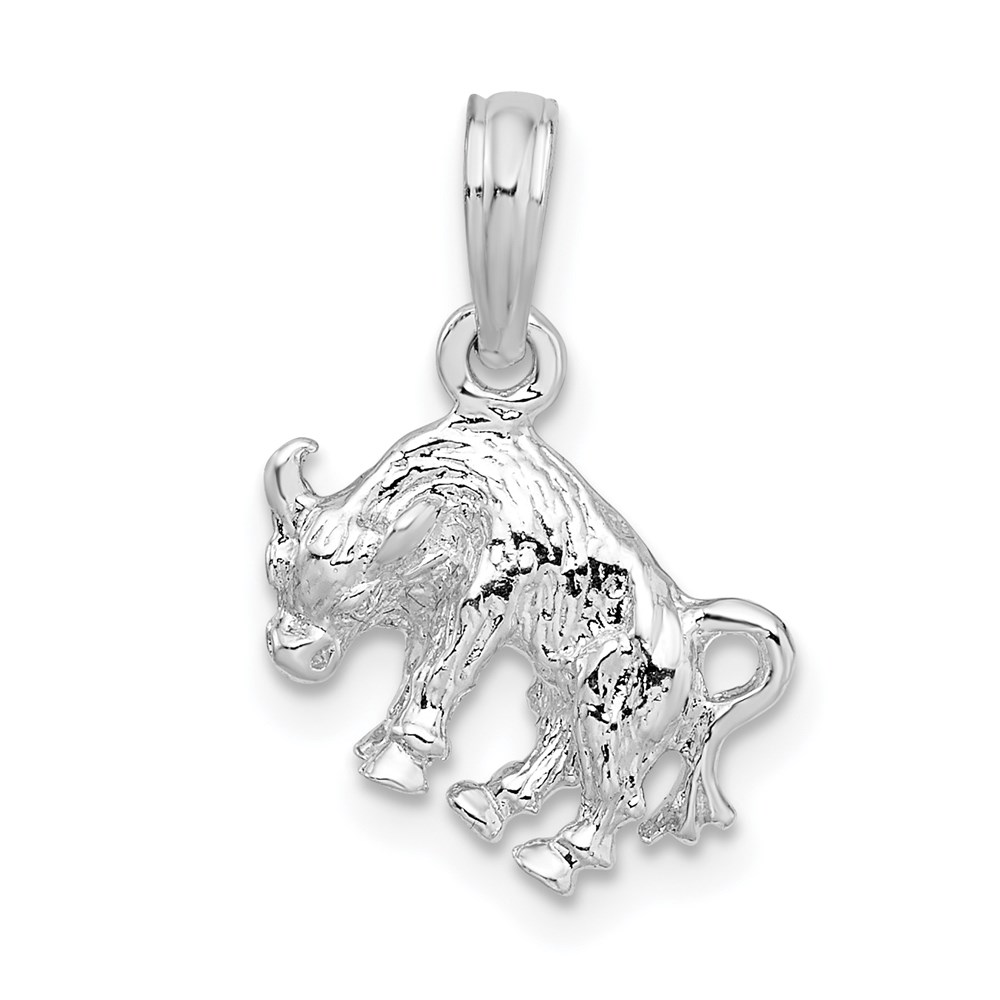 QC10988.jpg De-Ani Sterling Silver Rhodium-Plated Polished 3D Taurus Zodiac Pendant - Image 1