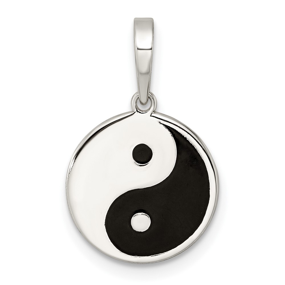 QC11015.jpg Sterling Silver Rhodium-plated Enameled Yin Yang Pendant - Image 1