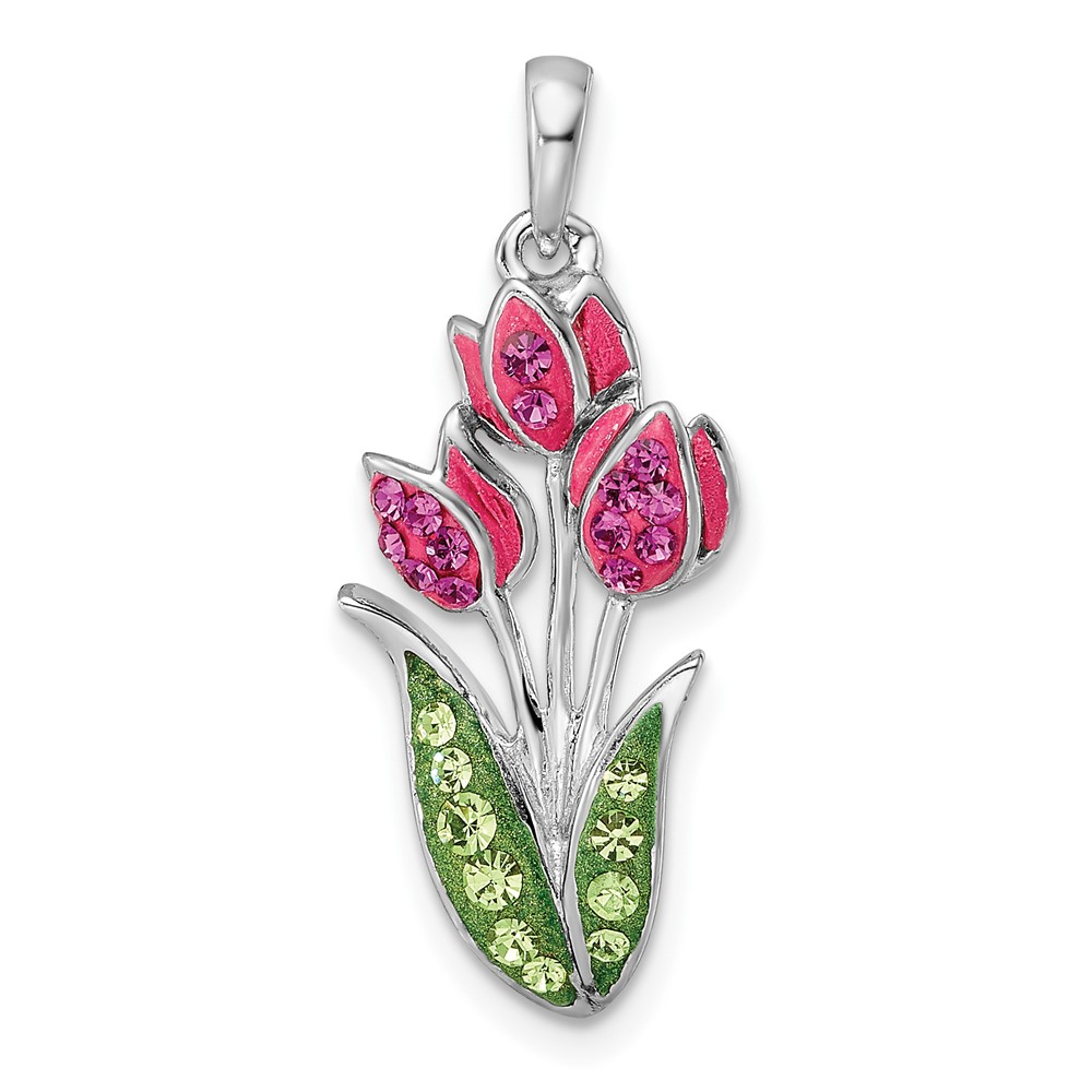 QC11022.jpg Sterling Silver Rhodium-plated Preciosa Crystal Tulips Pendant - Image 1