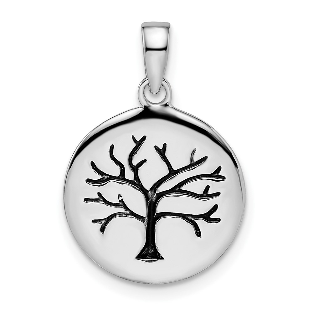 QC11045.jpg Sterling Silver Rhodium-plated Oxidized Circle Tree Pendant - Image 1