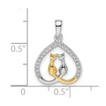 Sterling Silver RH-plated & Gold-plated CZ Heart w/Two Cats Pendant - Image 3