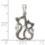Sterling Silver Antiqued Polished Marcasite Cats Pendant - Image 3
