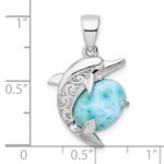 Sterling Silver Rhodium-plated Polished Filigree Dolphin Larimar Pendant - Image 3