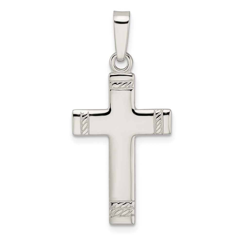 QC11107.jpg Sterling Silver Polished w/Rope Ends Latin Cross Pendant - Image 1