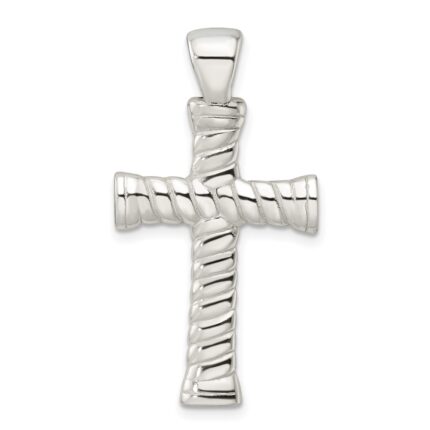 Sterling Silver Polished Twisted Hollow Large Latin Cross Pendant