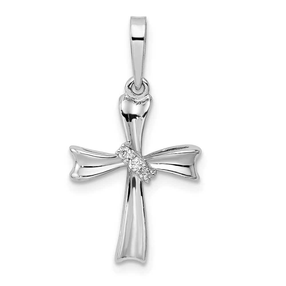 QC11150.jpg Sterling Silver Rhodium-plated CZ Cross Pendant - Image 1