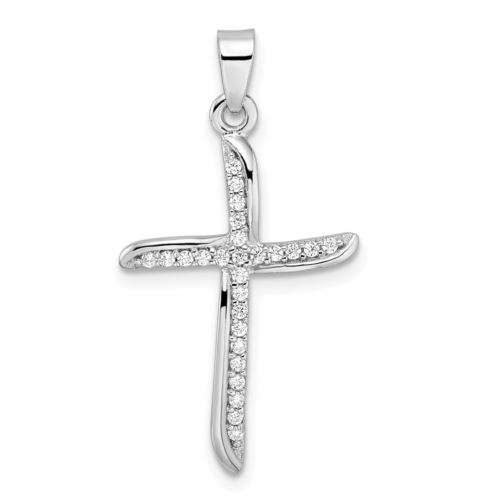 QC11154.jpg Sterling Silver Rhodium-plated Small CZ Wavy Cross Pendant - Image 1