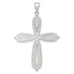 Sterling Silver RH-plated White Created Opal & CZ Border Cross Pendant - Image 4