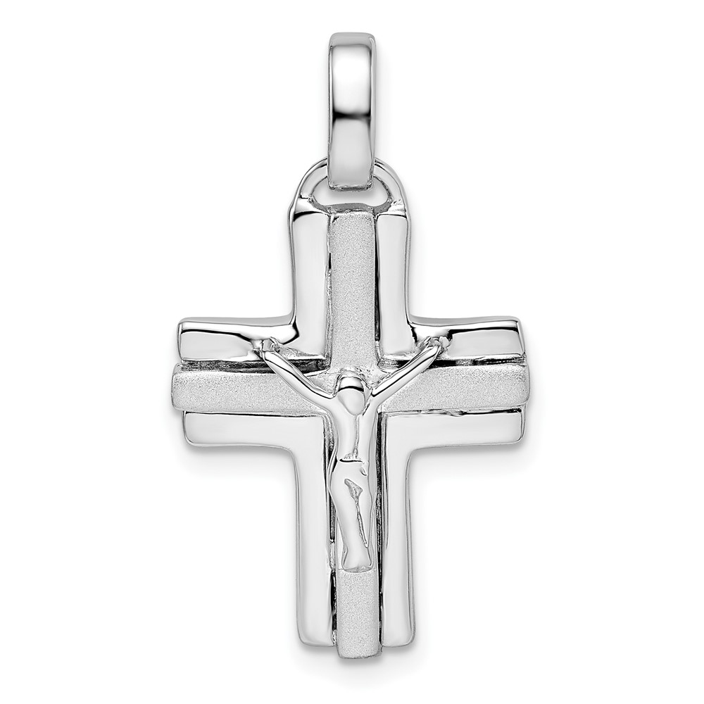 QC11180.jpg Sterling Silver Rhodium-plated Polished and Laser Crucifix Pendant - Image 1