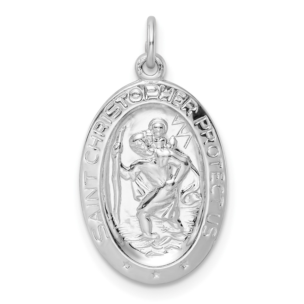 QC11197.jpg Sterling Silver Rhodium-plated Polished Solid Saint Christopher Pendant - Image 1