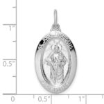 Sterling Silver Rhodium-plated Polished Solid Oval St Jude Pendant - Image 3