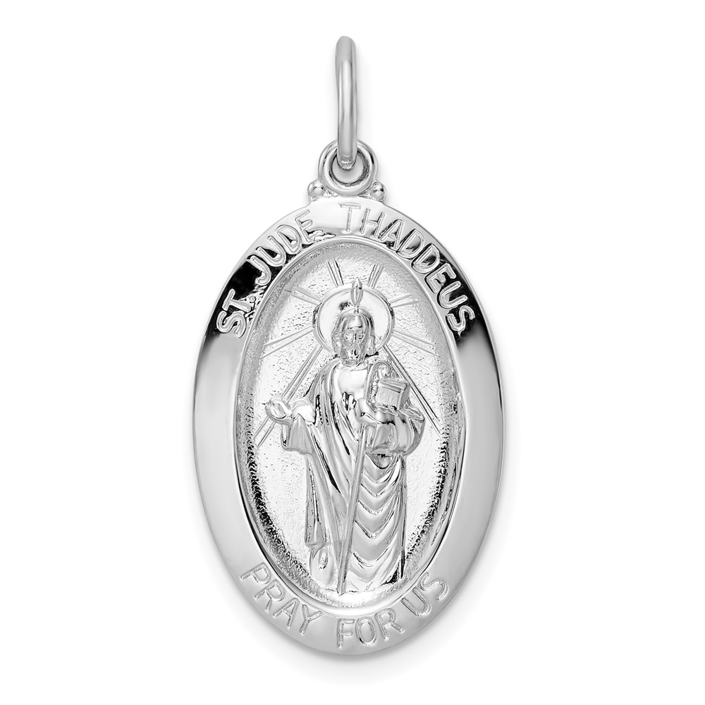 QC11199.jpg Sterling Silver Rhodium-plated Polished Solid Oval St Jude Pendant - Image 1