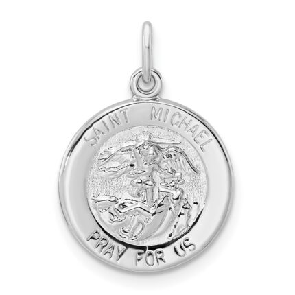 Sterling Silver Rhodium-plated Polished Solid Saint Michael Pendant