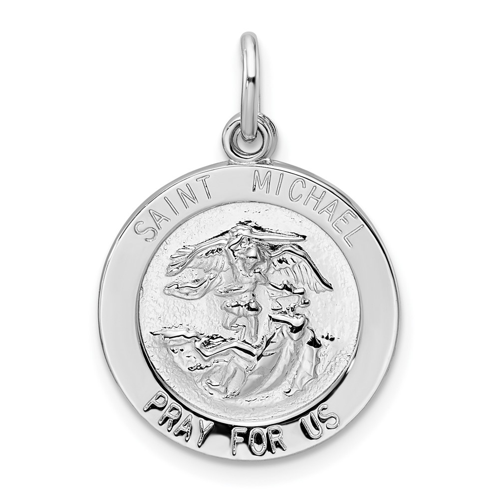 QC11202.jpg Sterling Silver Rhodium-plated Polished Solid Saint Michael Pendant - Image 1