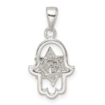 Sterling Silver Polished Chai in Star of David Hamsa Pendant - Image 4