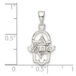 Sterling Silver Polished Chai in Star of David Hamsa Pendant - Image 3