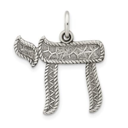 Sterling Silver Solid Antiqued and Textured Chai Symbol Pendant