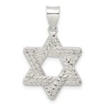 Sterling Silver Polsihed and Textured Solid Star of David Pendant