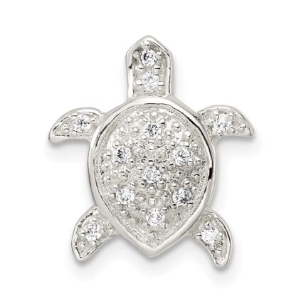 Sterling Silver Polished CZ Turtle Chain Slide