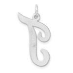 Large Sterling Silver Rhodium-plated Script Letter T Initial Charm - Image 3