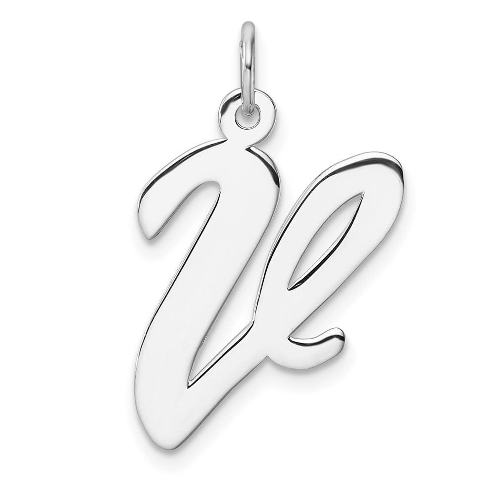 QC11253V.jpg Large Sterling Silver Rhodium-plated Script Letter V Initial Charm - Image 1