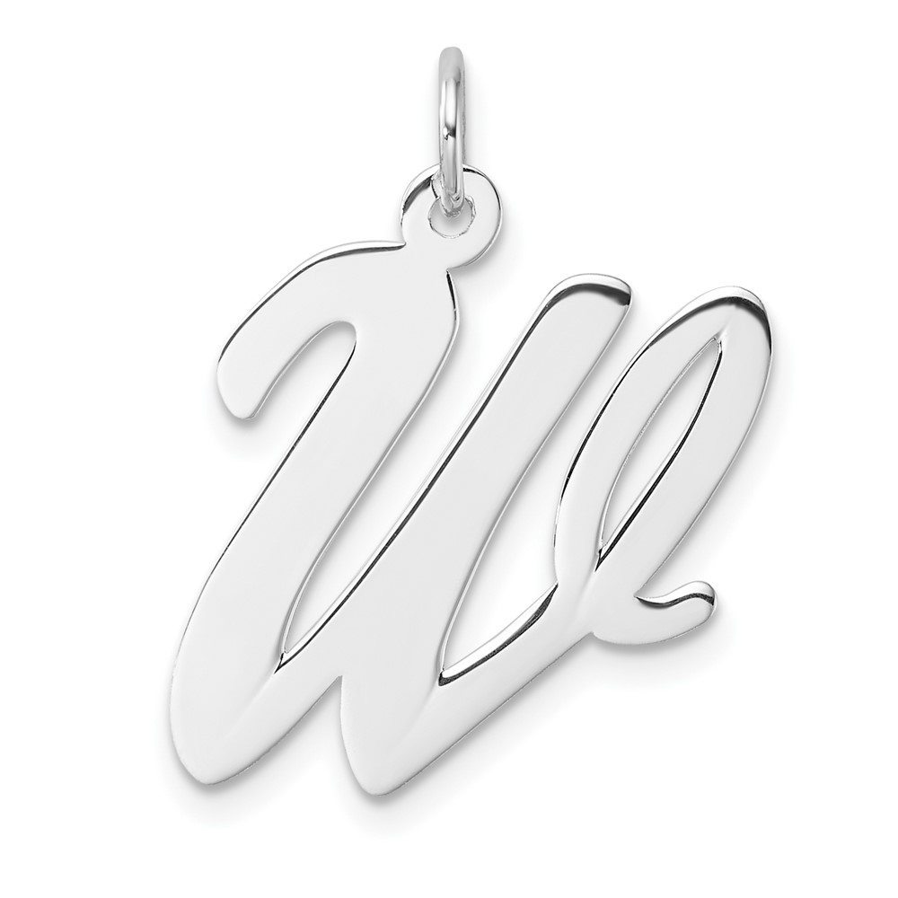 QC11253W.jpg Large Sterling Silver Rhodium-plated Script Letter W Initial Charm - Image 1
