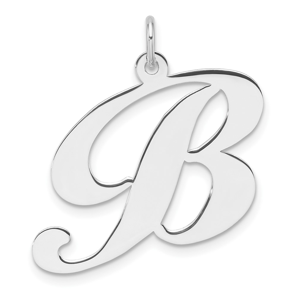 QC11254B.jpg Large Sterling Silver Rhodium-plated Fancy Script Letter B Initial Charm - Image 1