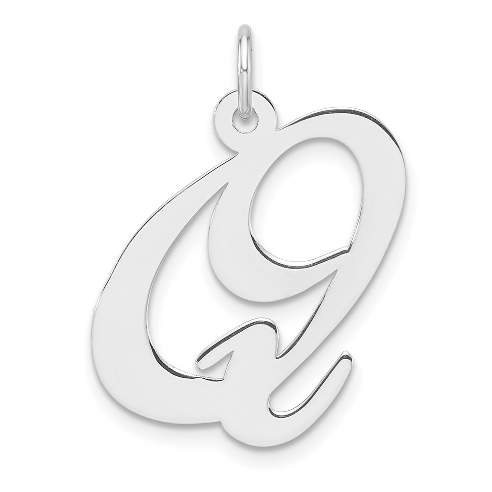 QC11254Q.jpg Large Sterling Silver Rhodium-plated Fancy Script Letter Q Initial Charm - Image 1