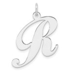 Large Sterling Silver Rhodium-plated Fancy Script Letter R Initial Charm