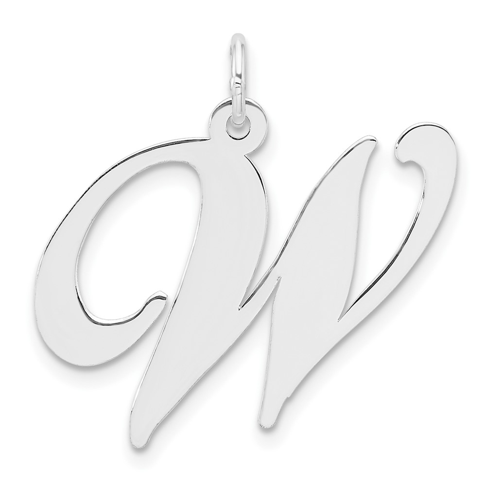 QC11254W.jpg Large Sterling Silver Rhodium-plated Fancy Script Letter W Initial Charm - Image 1
