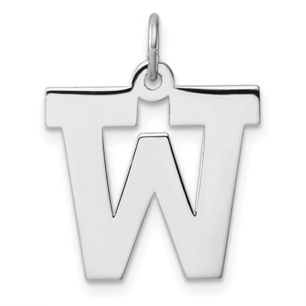 Large Sterling Silver Rhodium-plated Block Letter W Initial Charm