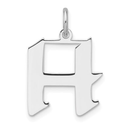 Small Sterling Silver Rhodium-plated Artisan Block Letter H Initial Charm