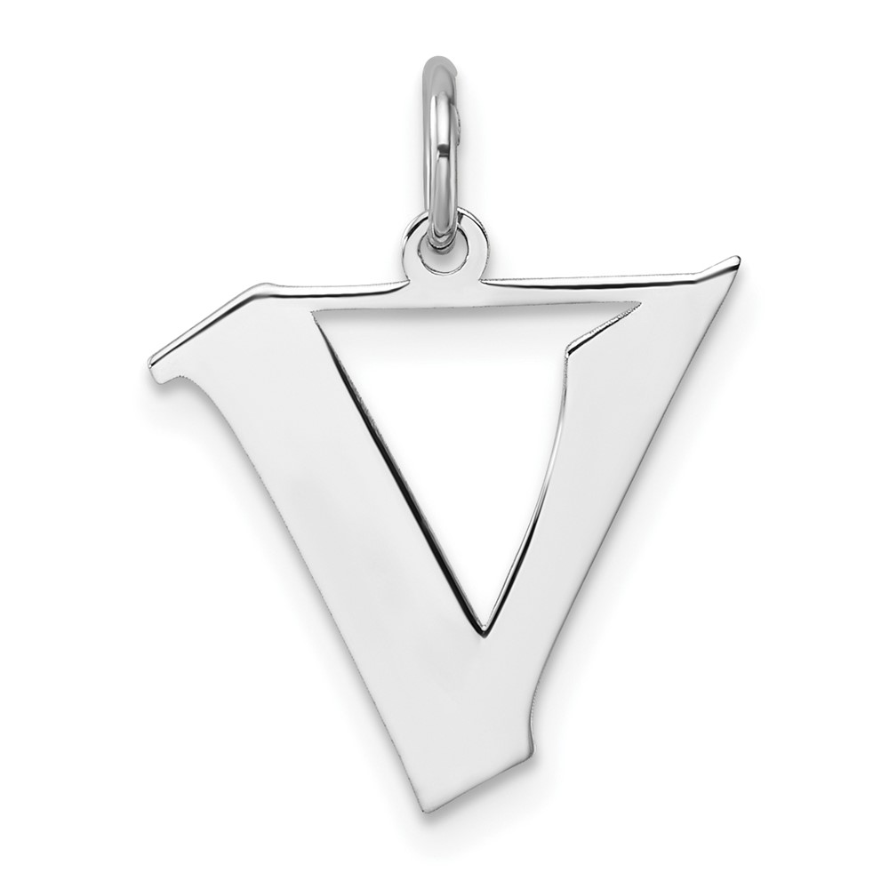 QC11256V.jpg Small Sterling Silver Rhodium-plated Artisan Block Letter V Initial Charm - Image 1