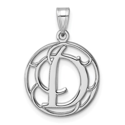 Small Sterling Silver Rhodium-plated Fancy Script Letter D Initial Pendant