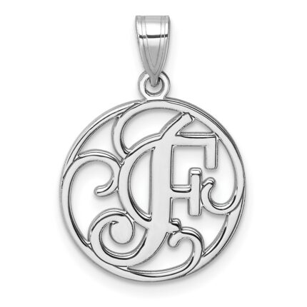 Small Sterling Silver Rhodium-plated Fancy Script Letter F Initial Pendant