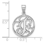 Small Sterling Silver Rhodium-plated Fancy Script Letter F Initial Pendant - Image 4
