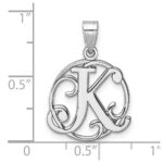 Small Sterling Silver Rhodium-plated Fancy Script Letter K Initial Pendant - Image 4