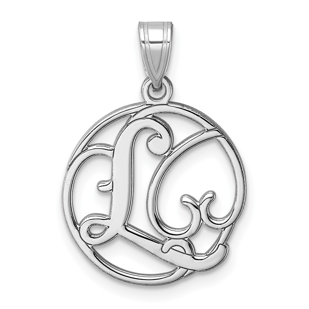 QC11257L.jpg Small Sterling Silver Rhodium-plated Fancy Script Letter L Initial Pendant - Image 1